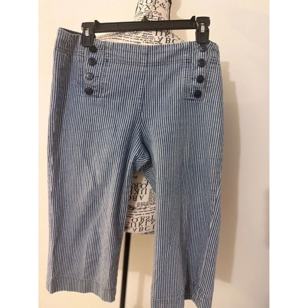 Vintage Bamboo Traders Sailor Striped Cropped Capris Blue White Size 6